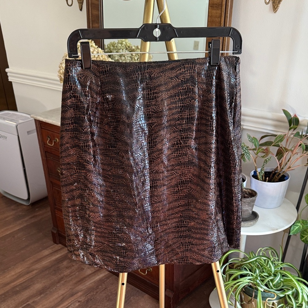 Elegant Brown Snake Print A-Line Skirt
